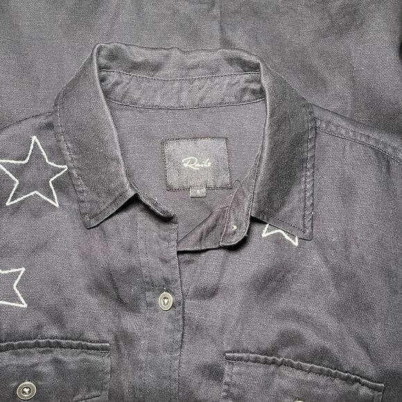 Rails Loren Black Embroidered Stars Raw Hem Long Sleeve Shirt Jacket Shacket S - Picture 6 of 10